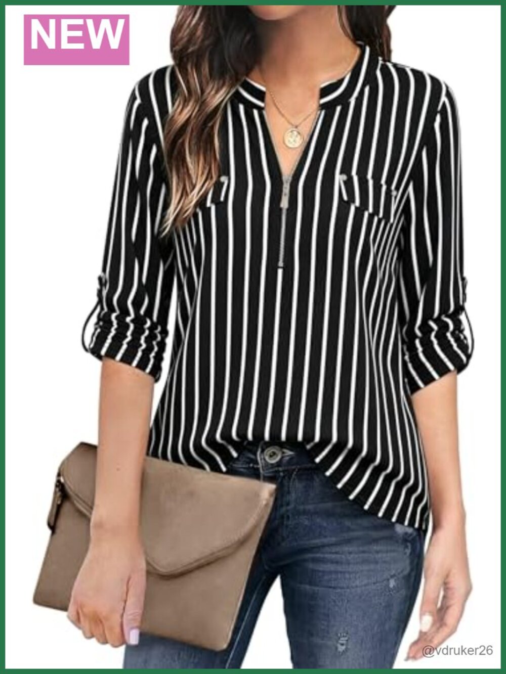 Womens Floral Zip Up V Neck 3/4 Sleeve Tunic Blouse Work Office Top